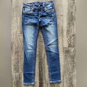Miss Me Blue Skinny Jeans with Distressed Details